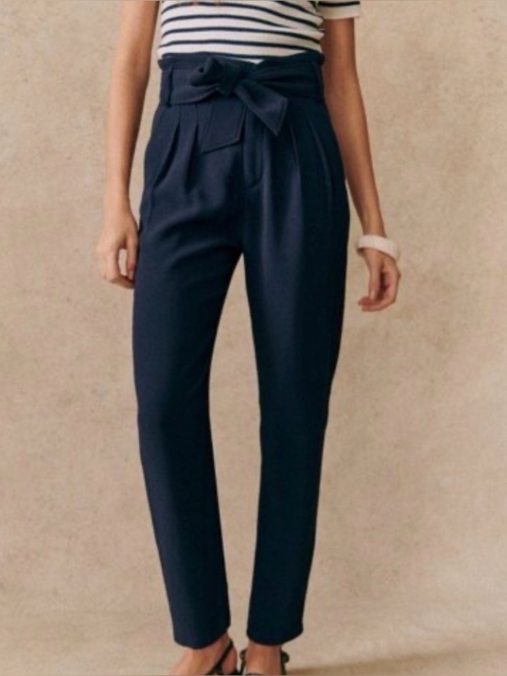 NWT Sezane Austin Trousers in Navy, Women’s Tie Belt Size 36 (US 4), High Waist